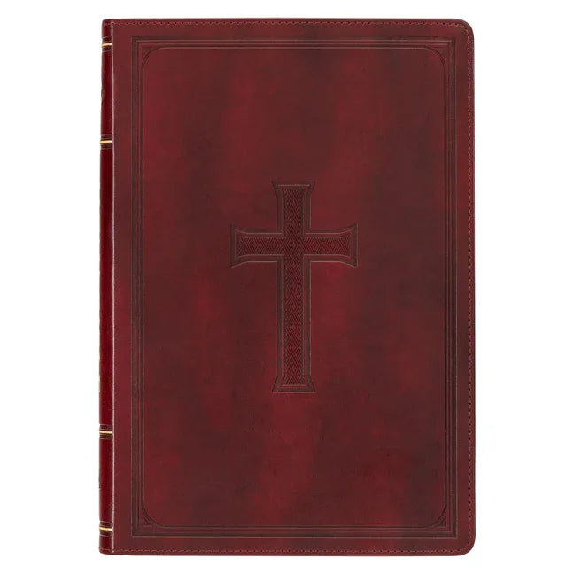 KJV Holy Bible, Thinline Large Print Faux Leather Red Letter Edition - Thumb Index & Ribbon Marker, King James Version, Burgundy - stevensbooks