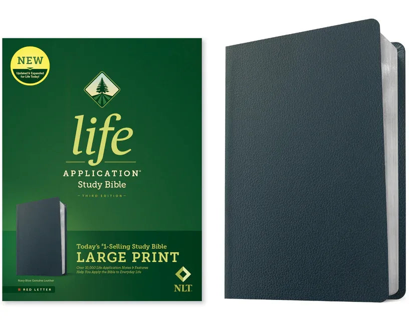 NLT Life Application Study Bible, Third Edition, Large Print (Genuine Leather, Navy Blue, Red Letter) - stevensbooks