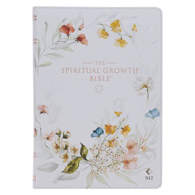 Spiritual Growth Bible, Study Bible, NLT - New Living Translation Holy Bible, Faux Leather, White Printed Floral - stevensbooks