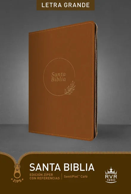 Santa Biblia Rvr60, Edición Zíper Con Referencias, Letra Grande (Sentipiel, Café, Letra Roja) - stevensbooks