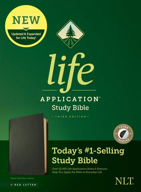 NLT Life Application Study Bible, Third Edition (Genuine Leather, Black, Indexed, Red Letter) - stevensbooks