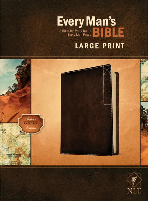 Every Man's Bible Nlt, Large Print, Deluxe Explorer Edition (Leatherlike, Rustic Brown) - stevensbooks