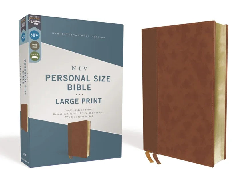Niv, Personal Size Bible, Large Print, Leathersoft, Brown, Red Letter Edition, Comfort Print - stevensbooks