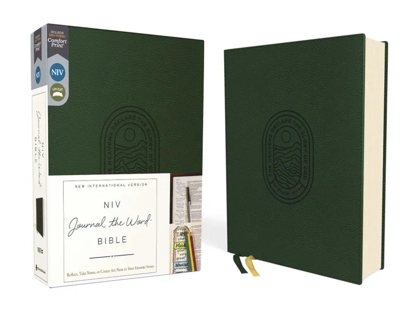 Niv, Journal the Word Bible (Perfect for Note-Taking), Leathersoft, Green, Red Letter, Comfort Print: Reflect, Take Notes, or Create Art Next to Your - stevensbooks