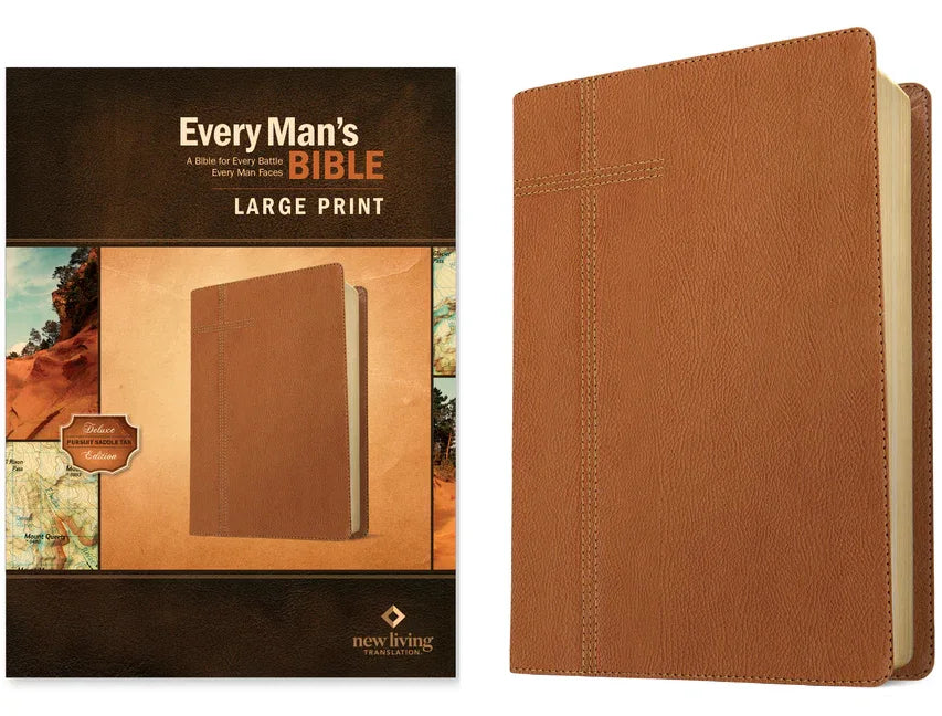 Every Man's Bible Nlt, Large Print (Leatherlike, Pursuit Saddle Tan) - stevensbooks