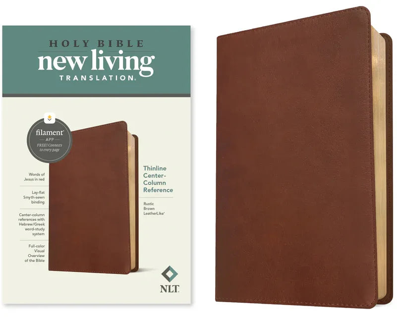 NLT Thinline Center-Column Reference Bible, Filament Enabled (Leatherlike, Rustic Brown, Red Letter) - stevensbooks