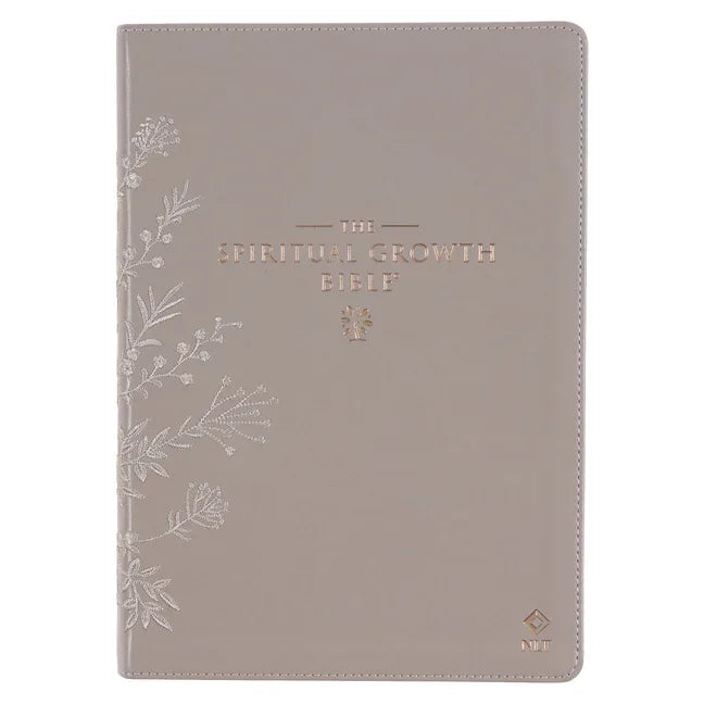 Spiritual Growth Bible, Study Bible, NLT - New Living Translation Holy Bible, Faux Leather, Taupe Embroidred Floral - stevensbooks