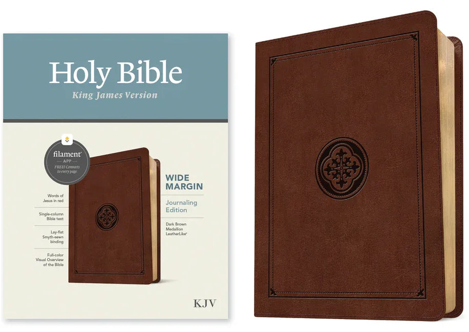 KJV Wide Margin Bible, Filament Enabled (Leatherlike, Dark Brown Medallion, Red Letter) - stevensbooks