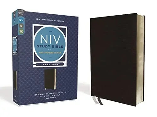 NIV Study Bible, Fully Revised Edition, Large Print, Bonded Leather, Black, Red Letter, Comfort Print - stevensbooks