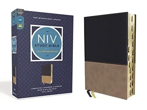 NIV Study Bible, Fully Revised Edition, Leathersoft, Navy/Tan, Red Letter, Thumb Indexed, Comfort Print - stevensbooks