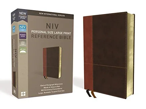 NIV, Personal Size Reference Bible, Large Print, Imitation Leather, Brown, Red Letter Edition, Comfort Print - stevensbooks