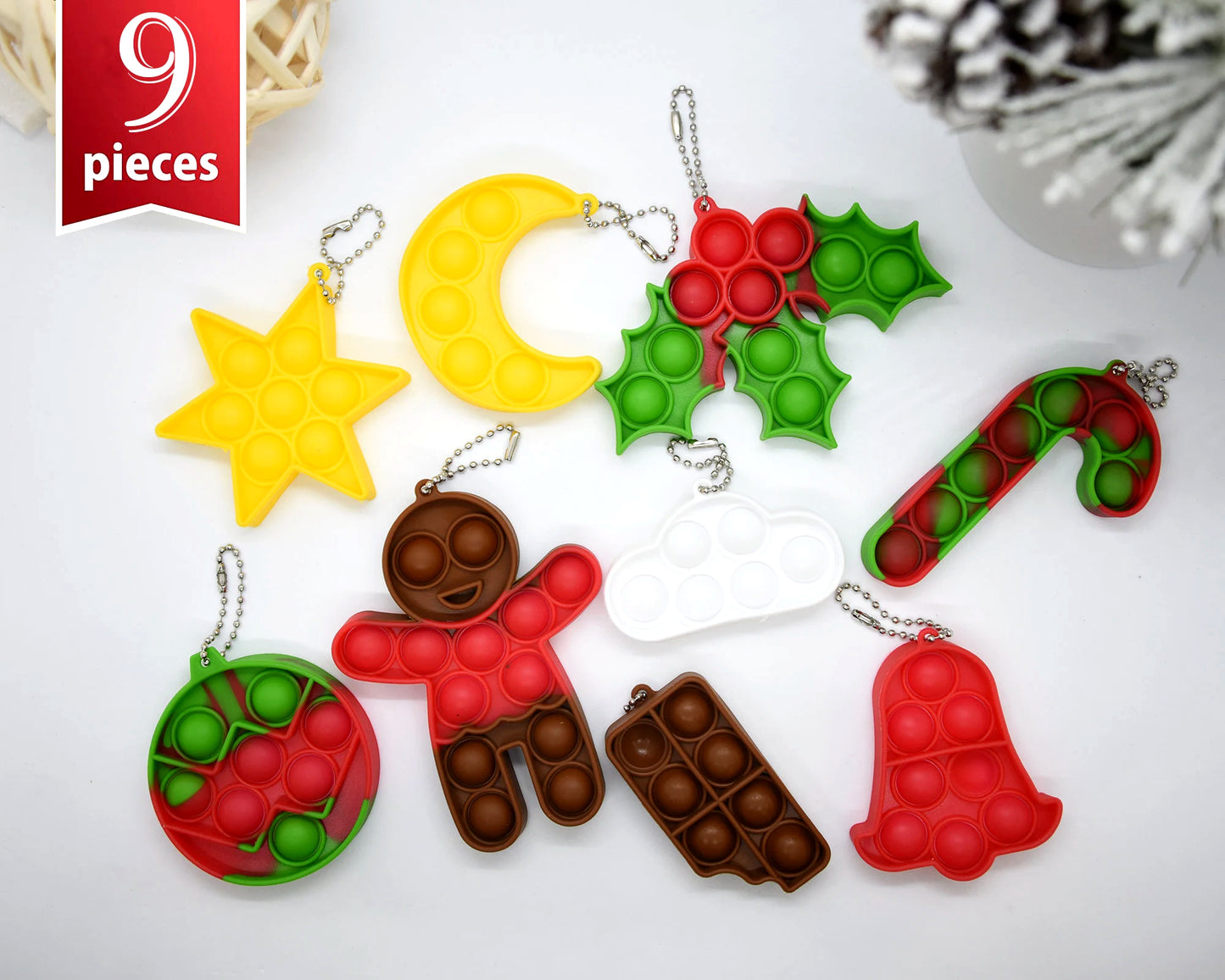 🎄 9pc Christmas Ornament, Gifts for kids, Christmas Gift, Popping Toy, Pop it, Silicone Pop Toy, Toys