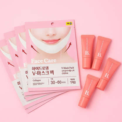 Korean 4pcs Collagen V Line Face Mask and 4pcs Lip Tattoo Tint Firming K Beauty