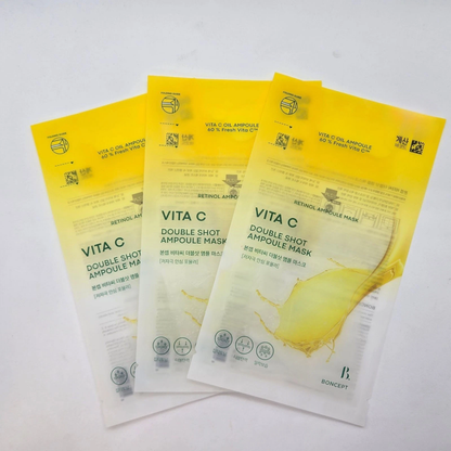 Vita C Double Shot Vitamin C Ampoule Mask Korean Brightening Face Mask 3pcs