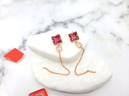 🍷 Wine Ruby Glow – Minimalist 14K Gold-Plated Silver Earrings, Romantic Drop Earrings