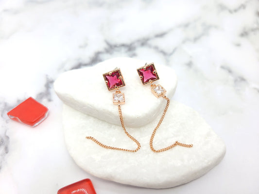 🍷 Wine Ruby Glow – Minimalist 14K Gold-Plated Silver Earrings, Romantic Drop Earrings