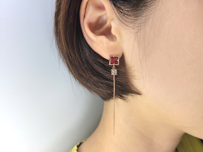 🍷 Wine Ruby Glow – Minimalist 14K Gold-Plated Silver Earrings, Romantic Drop Earrings