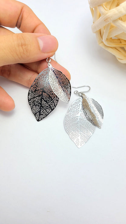 🍂 Leaf Glow — Handmade Silver Leaf Earrings, Dangle Earrings, Gift for Her, Holiday’s Gift