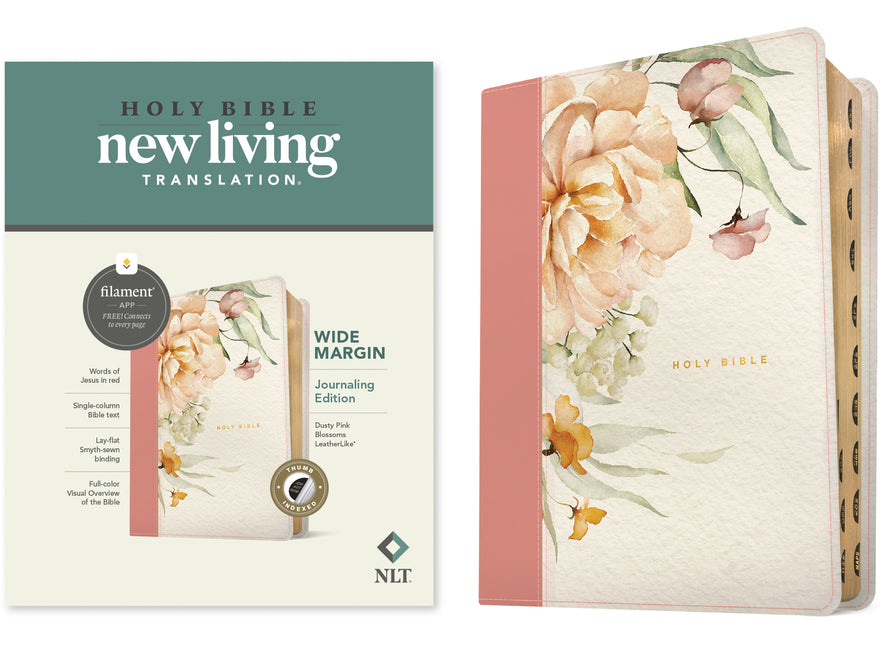 NLT Wide Margin Bible, Filament Enabled (Leatherlike, Dusty Pink Blossoms, Indexed) - Ingram
