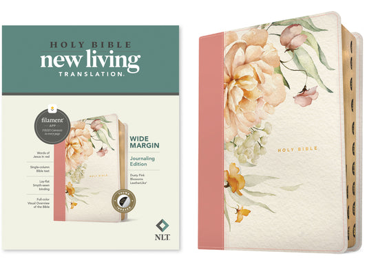 NLT Wide Margin Bible, Filament Enabled (Leatherlike, Dusty Pink Blossoms, Indexed) - Ingram