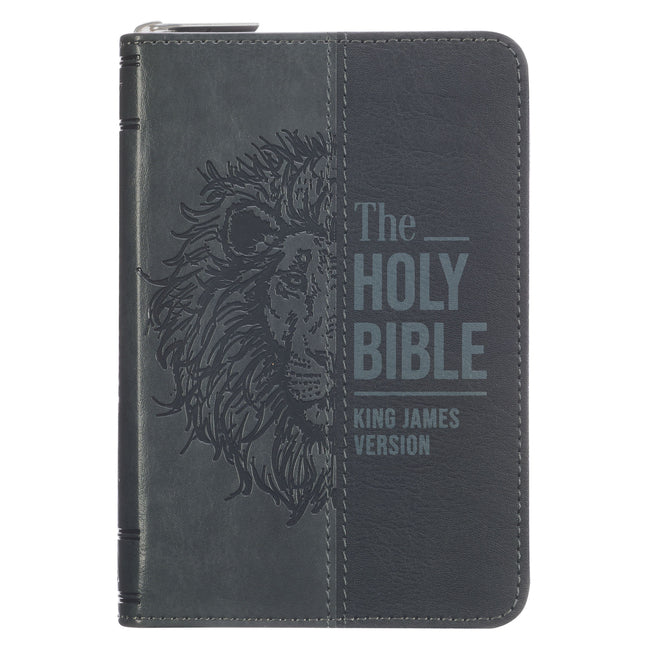 KJV Bible Pocket W/Zip Faux Leather, Black/Gray - Ingram