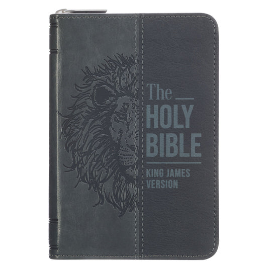 KJV Bible Pocket W/Zip Faux Leather, Black/Gray - Ingram