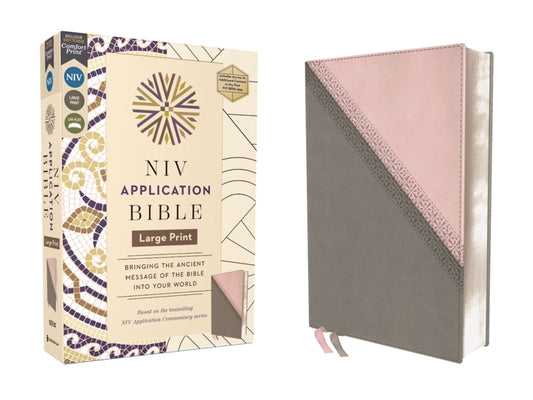 NIV Application Bible, Large Print, Leathersoft, Pink/Gray, Red Letter, Comfort Print: Bringing the Ancient Message of the Bible Into Your World - Ingram