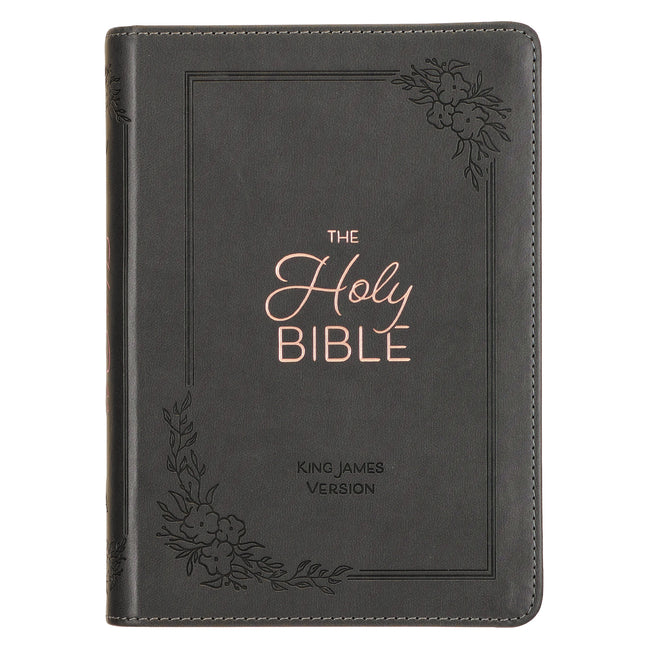 KJV Holy Bible, Compact Large Print Faux Leather Red Letter Edition - Ribbon Marker, King James Version, Gray - Ingram