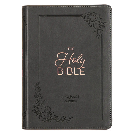 KJV Holy Bible, Compact Large Print Faux Leather Red Letter Edition - Ribbon Marker, King James Version, Gray - Ingram