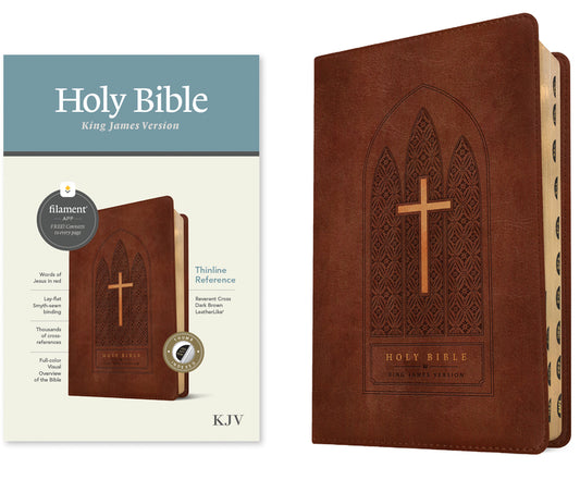 KJV Thinline Reference Bible, Filament Enabled (Leatherlike, Reverent Cross Dark Brown, Indexed, Red Letter) - Ingram
