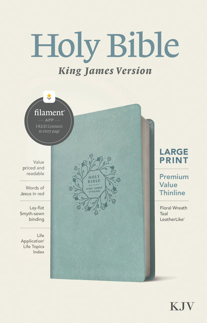 KJV Large Print Premium Value Thinline Bible, Filament Enabled (Leatherlike, Floral Wreath Teal, Red Letter) - Ingram
