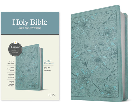 KJV Thinline Reference Bible, Filament Enabled (Leatherlike, Floral Leaf Teal, Red Letter) - Ingram