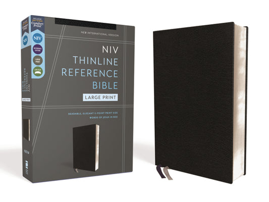 Niv, Thinline Reference Bible (Deep Study at a Portable Size), Large Print, Bonded Leather, Black, Red Letter, Comfort Print - Ingram
