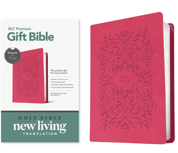 Premium Gift Bible Nlt, Filament Enabled (Leatherlike, Very Berry Pink Vines, Red Letter) - Ingram