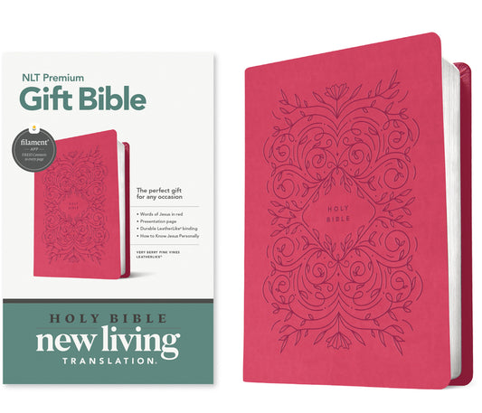 Premium Gift Bible Nlt, Filament Enabled (Leatherlike, Very Berry Pink Vines, Red Letter) - Ingram