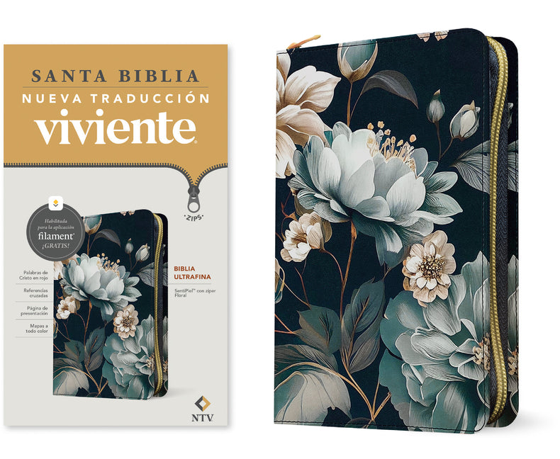 Biblia Ultrafina Ntv de Zíper, Con Filament (Sentipiel, Floral, Letra Roja) - Ingram