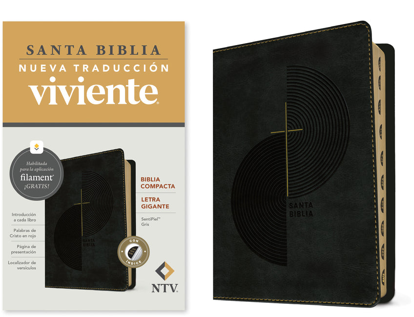 Biblia Compacta Ntv, Letra Gigante Con Filament (Sentipiel, Gris, Índice, Letra Roja) - Ingram