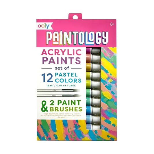 Paintology Acrylic Paints + 2 Brushes - Pastel Colors (14 PC Set) - stevensbooks