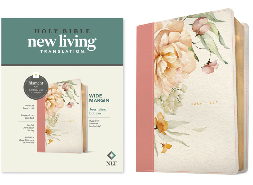 NLT Wide Margin Bible, Filament Enabled (Leatherlike, Dusty Pink Blossoms, Red Letter) - Ingram