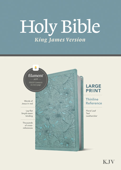 KJV Large Print Thinline Reference Bible, Filament Enabled (Leatherlike, Floral Leaf Teal, Red Letter) - Ingram