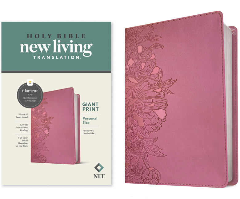 NLT Personal Size Giant Print Bible, Filament Enabled Edition (Red Letter, Leatherlike, Peony Pink) - Ingram