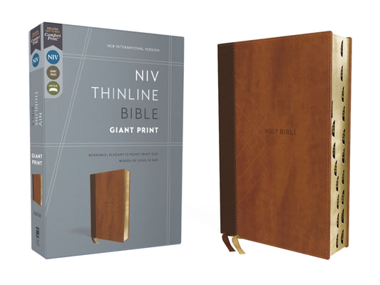 Niv, Thinline Bible, Giant Print, Leathersoft, Brown, Red Letter, Thumb Indexed, Comfort Print - Ingram