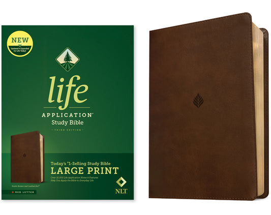 NLT Life Application Study Bible, Third Edition, Large Print (Leatherlike, Rustic Brown Leaf, Red Letter) - Ingram