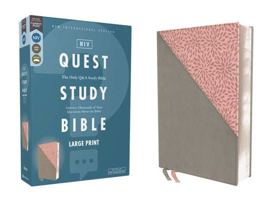 Niv, Quest Study Bible, Large Print, Leathersoft, Gray/Pink, Comfort Print: The Only Q and A Study Bible - Ingram