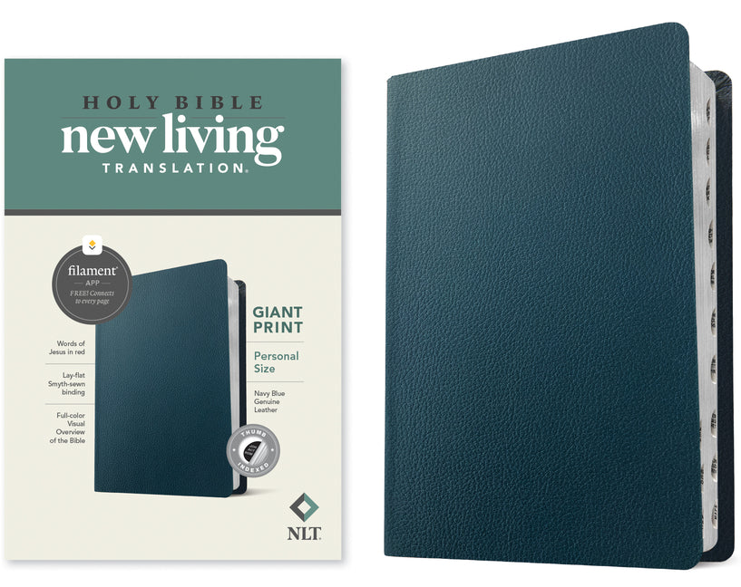 NLT Personal Size Giant Print Bible, Filament Enabled (Genuine Leather, Navy Blue, Indexed, Red Letter) - Ingram