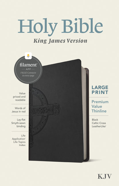 KJV Large Print Premium Value Thinline Bible, Filament Enabled (Leatherlike, Black Celtic Cross, Red Letter) - Ingram