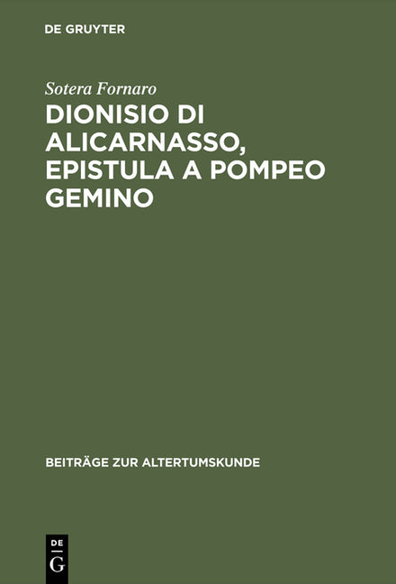 Dionisio di Alicarnasso, Epistula a Pompeo Gemino (Reprint 2015) - Ingram