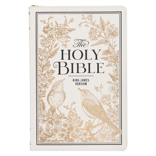 KJV Bible Thinline LP White and Gold W/Zipper - Ingram