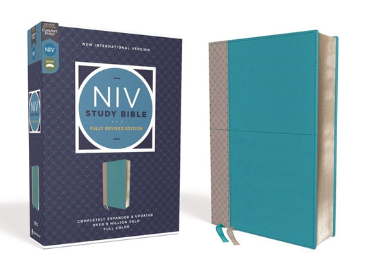 NIV Study Bible, Fully Revised Edition, Leathersoft, Teal/Gray, Red Letter, Comfort Print - Ingram