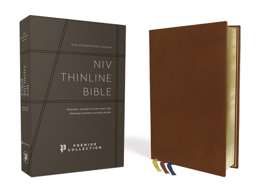 Niv, Thinline Bible, Premium Goatskin Leather, Brown, Premier Collection, Black Letter, Art Gilded Edges, Comfort Print - Ingram